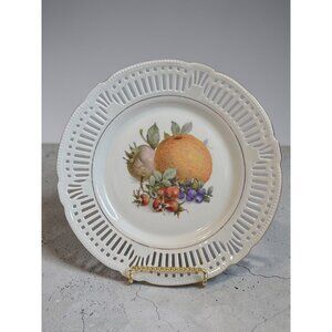 vintage Schwarzenhammer German Porcelain Pierced Plate With Fruit Motif Design 1